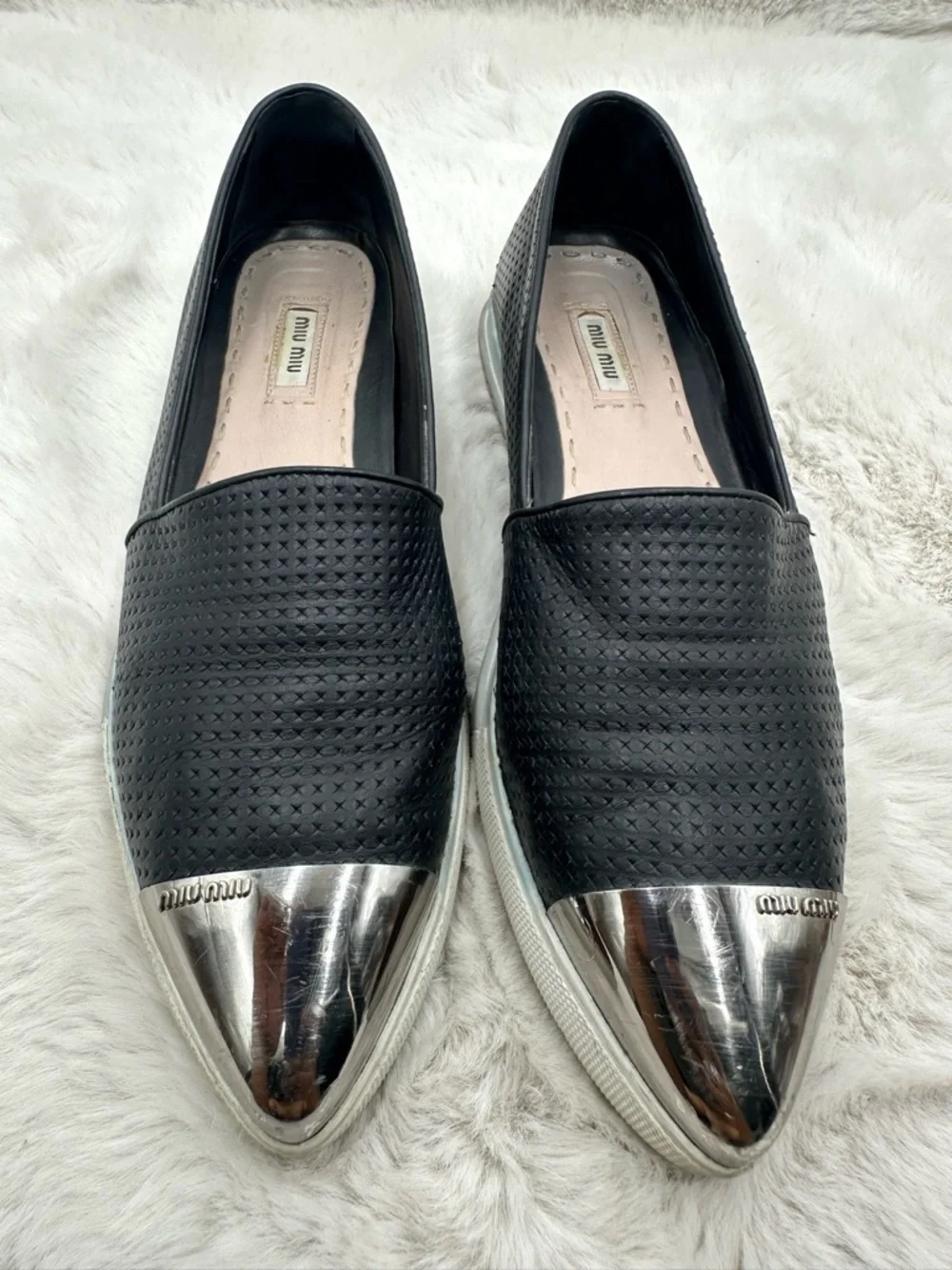 Miu Miu Platform Perforated Leather Metal Cap Toe Sneakers size 39 US 9 - Picture 3 of 12